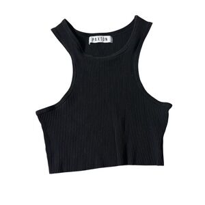 Paxton Black Ribbed High Neck Crop Tank Top L Clean Girl 90s Minimalist Layering